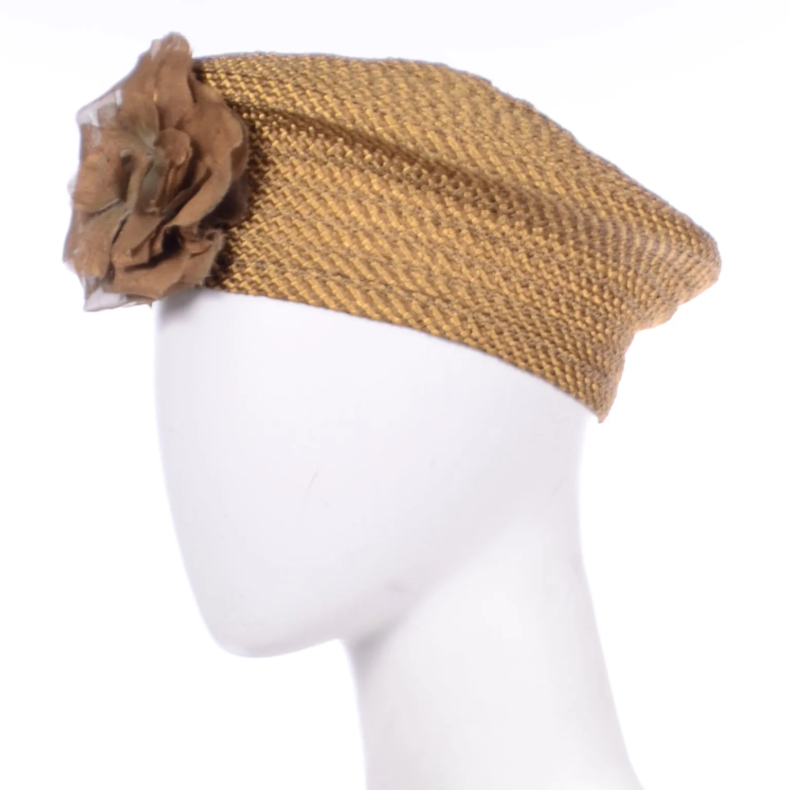 Debbie Rhodes Golden Brown Woven Vintage Beret Style Hat