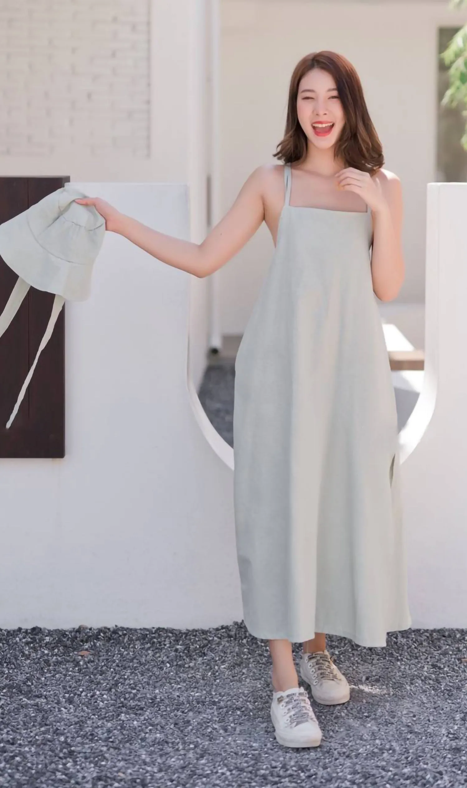 DEMI Open-Back Slip Midi Dress w/ Hat (Mint)