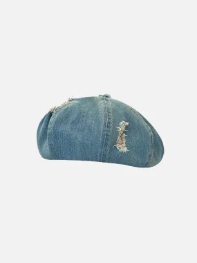 Distressed Denim Beret