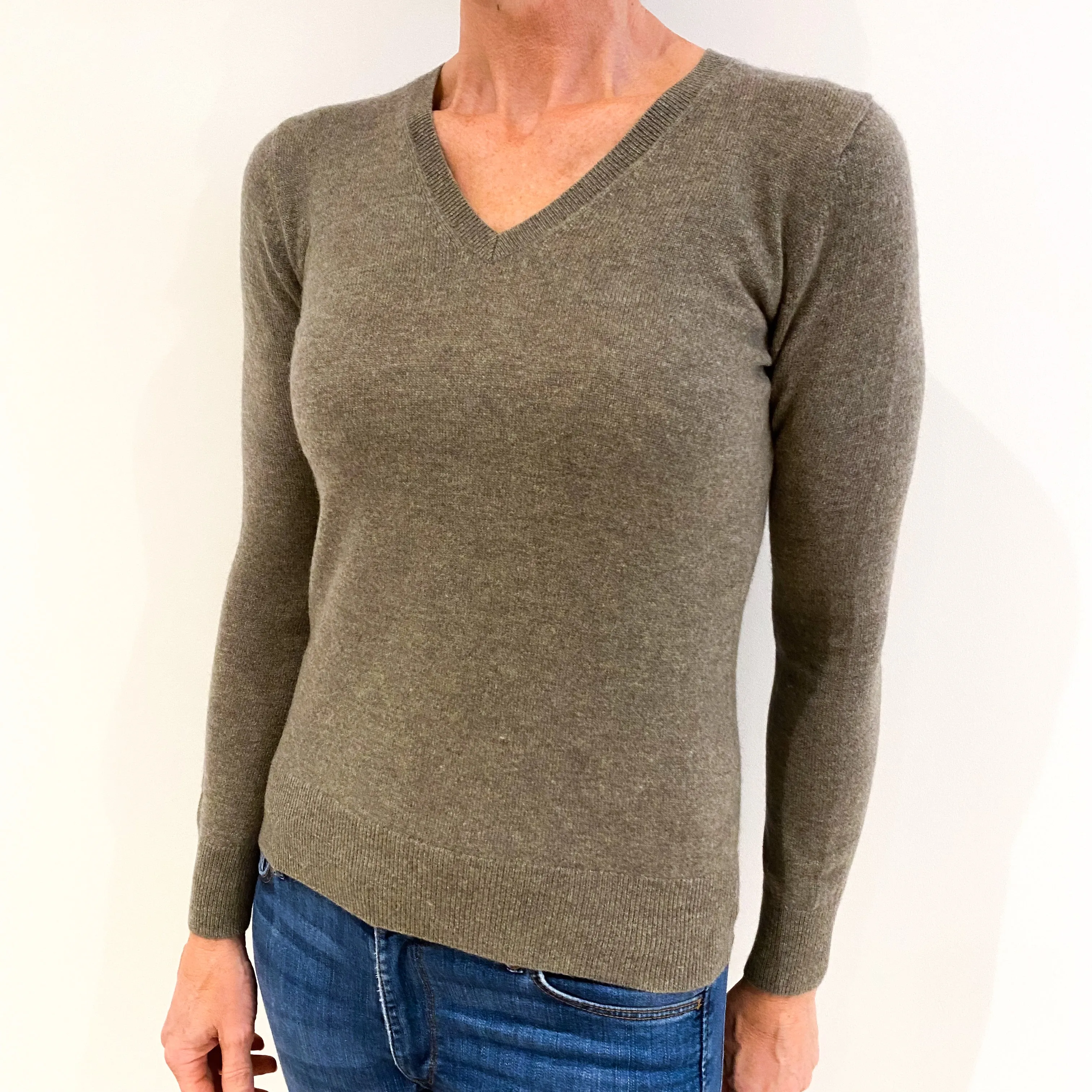 Donkey Brown Cashmere V-Neck Jumper Small