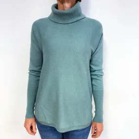 Duck Egg Blue Batwing Cashmere Polo Neck Jumper Medium