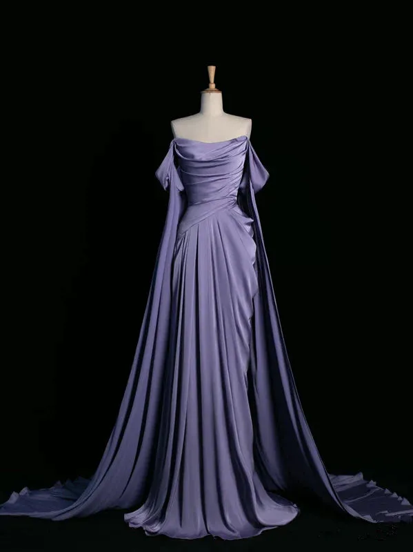 Elegant Purple Satin Prom Dress, Draped Bodice Formal Party Dress       fg3961