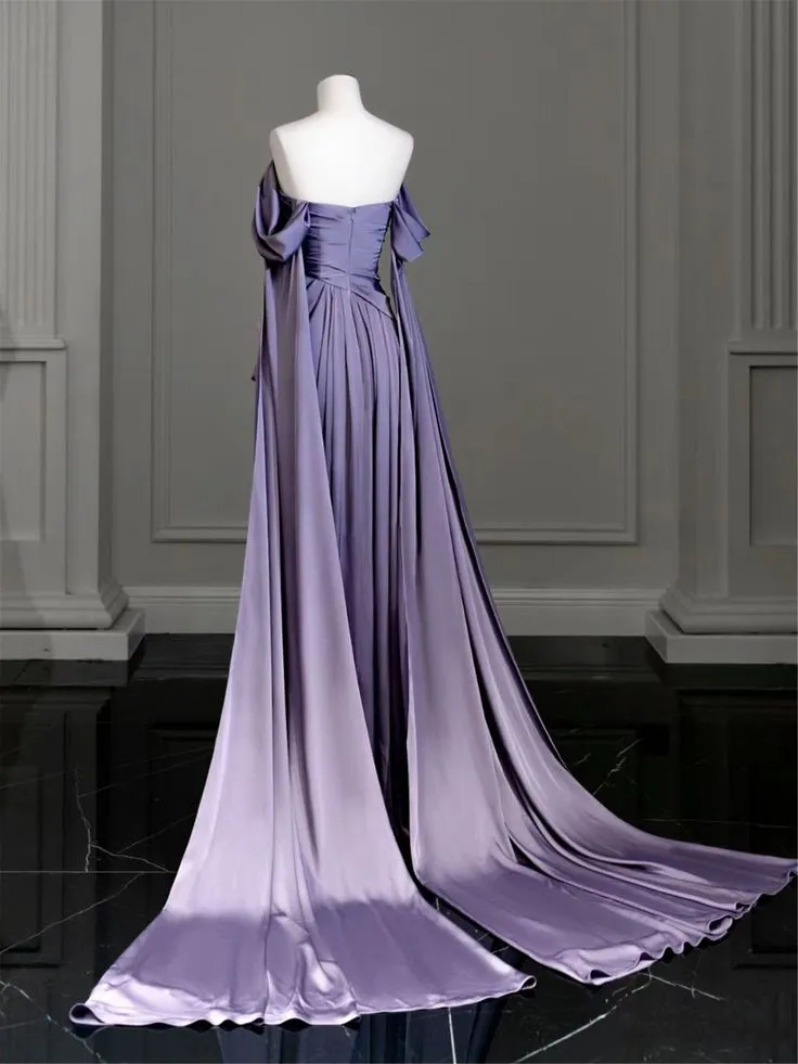 Elegant Purple Satin Prom Dress, Draped Bodice Formal Party Dress       fg3961