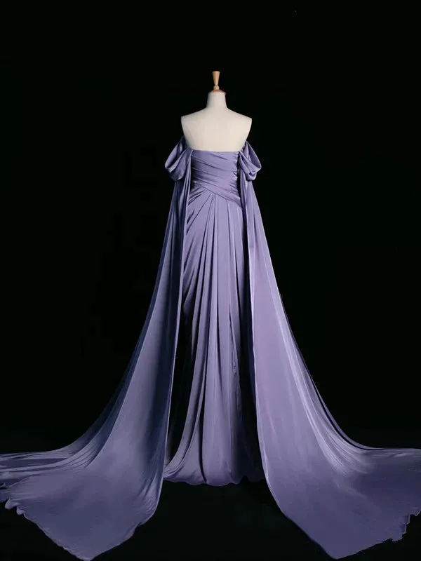 Elegant Purple Satin Prom Dress, Draped Bodice Formal Party Dress       fg3961