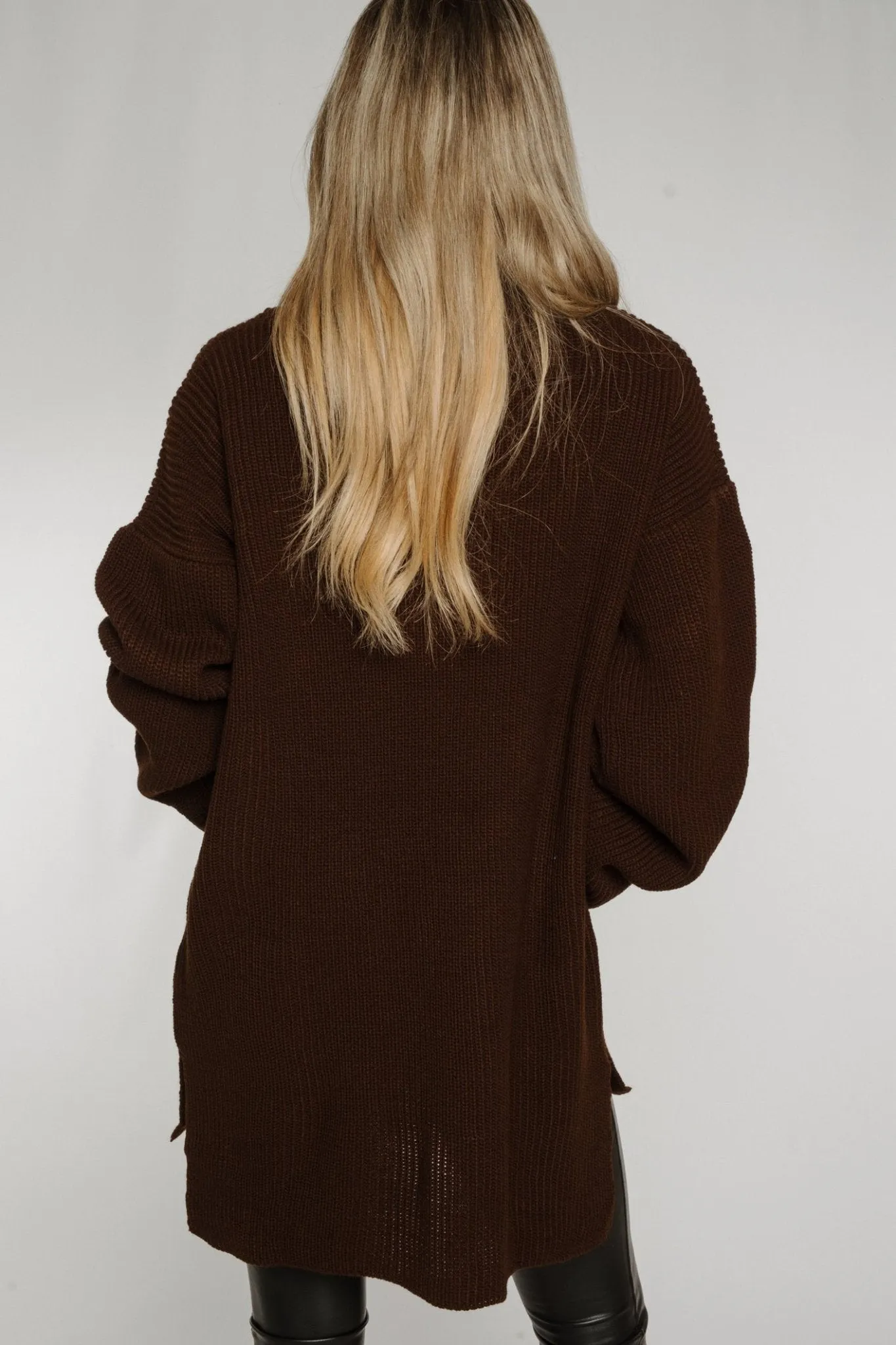 Ella Longline Polo Neck Jumper In Chocolate