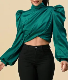 Emerald Green Puff Sleeve Crop Top