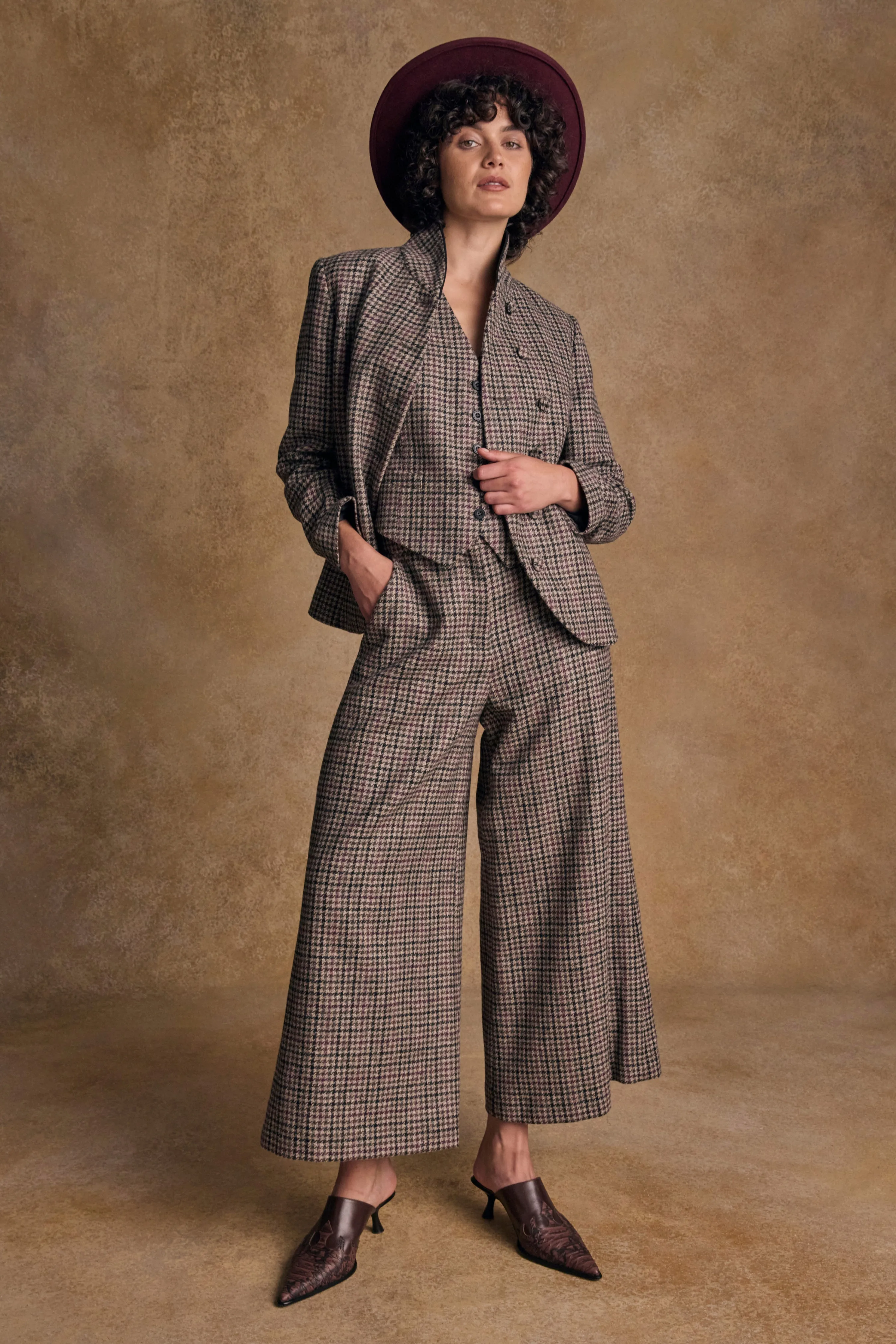 Enya Tweed Culottes - Plum Hacking Check