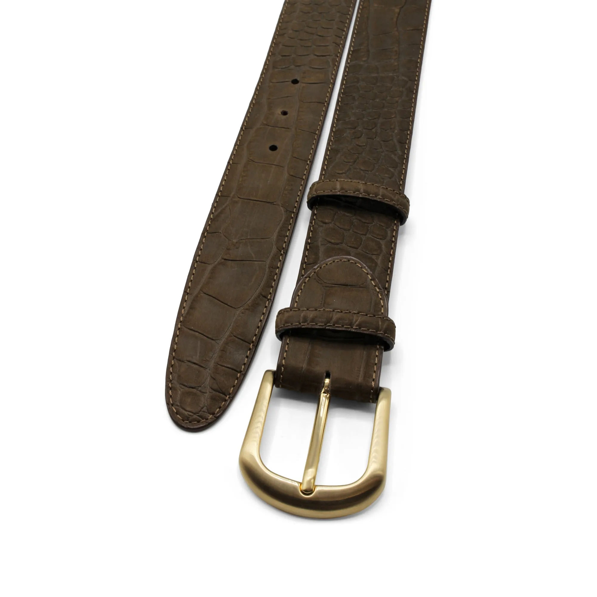 Espresso Nubuck Touch Mock Croc Antique Belt