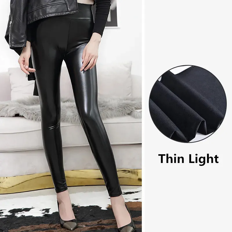 Everbellus High Waist Leather Leggings for Women Black Light&Matt Thin&Thick Femme Fitness PU Leggings Sexy Push Up Slim Pants