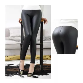 Everbellus High Waist Leather Leggings for Women Black Light&Matt Thin&Thick Femme Fitness PU Leggings Sexy Push Up Slim Pants