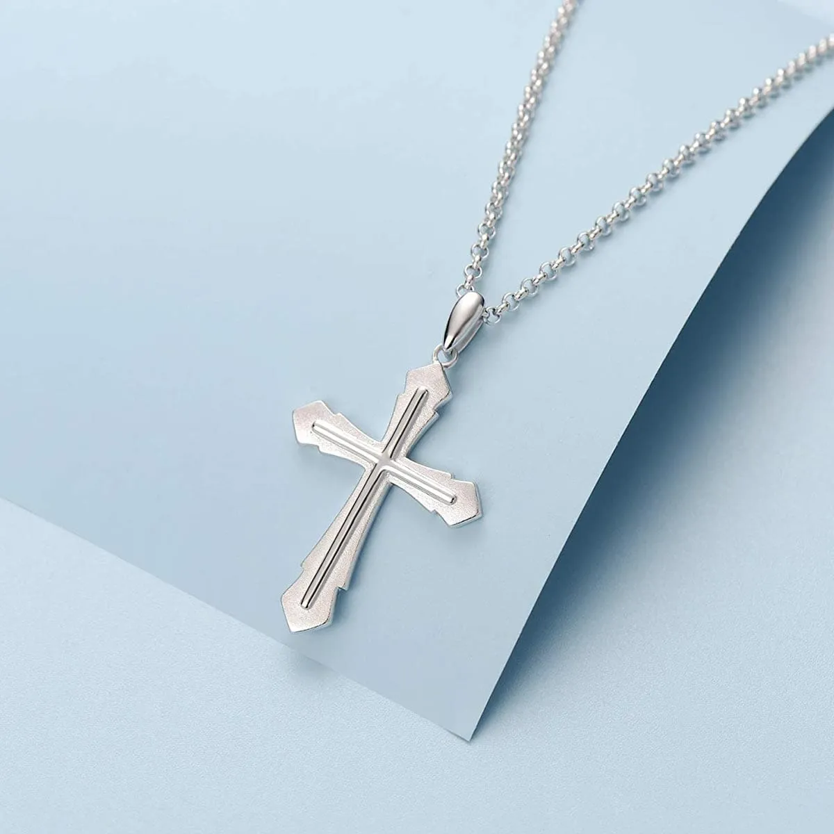 FANCIME Edgy Men's Cross Sterling Silver Necklace