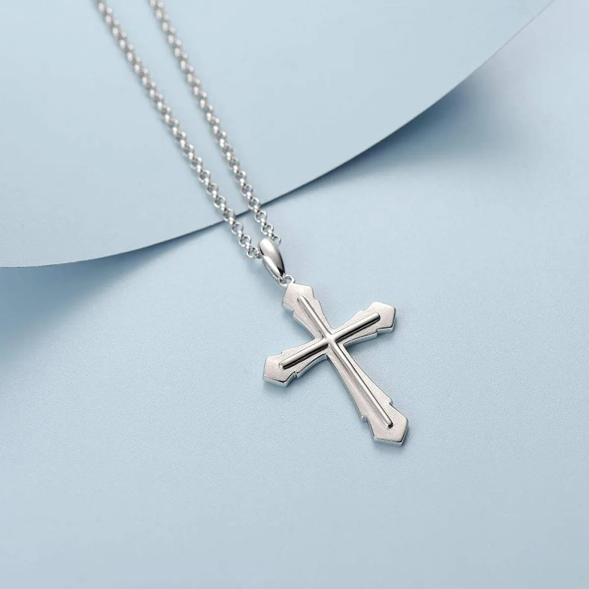 FANCIME Edgy Men's Cross Sterling Silver Necklace