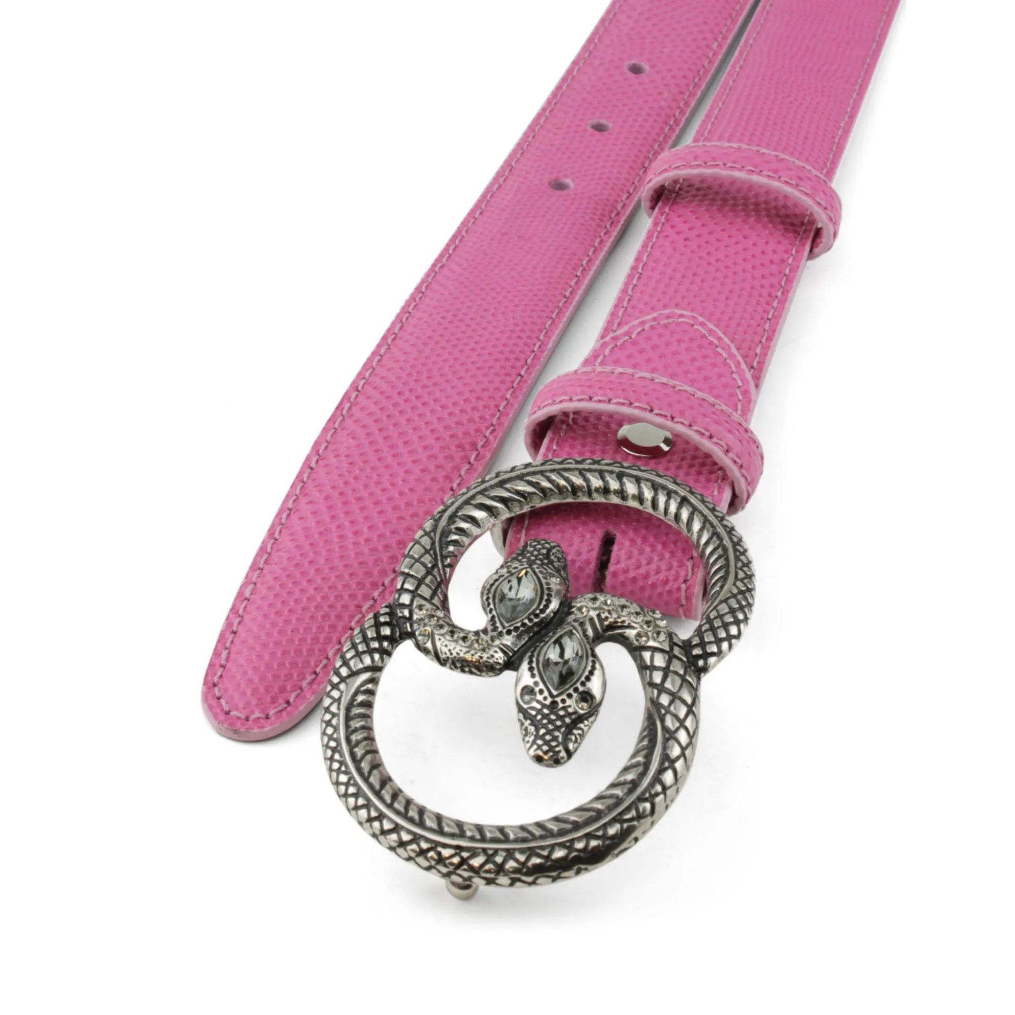 Flashdance Pink Carung Texture Narrow Interlocking Snake Belt