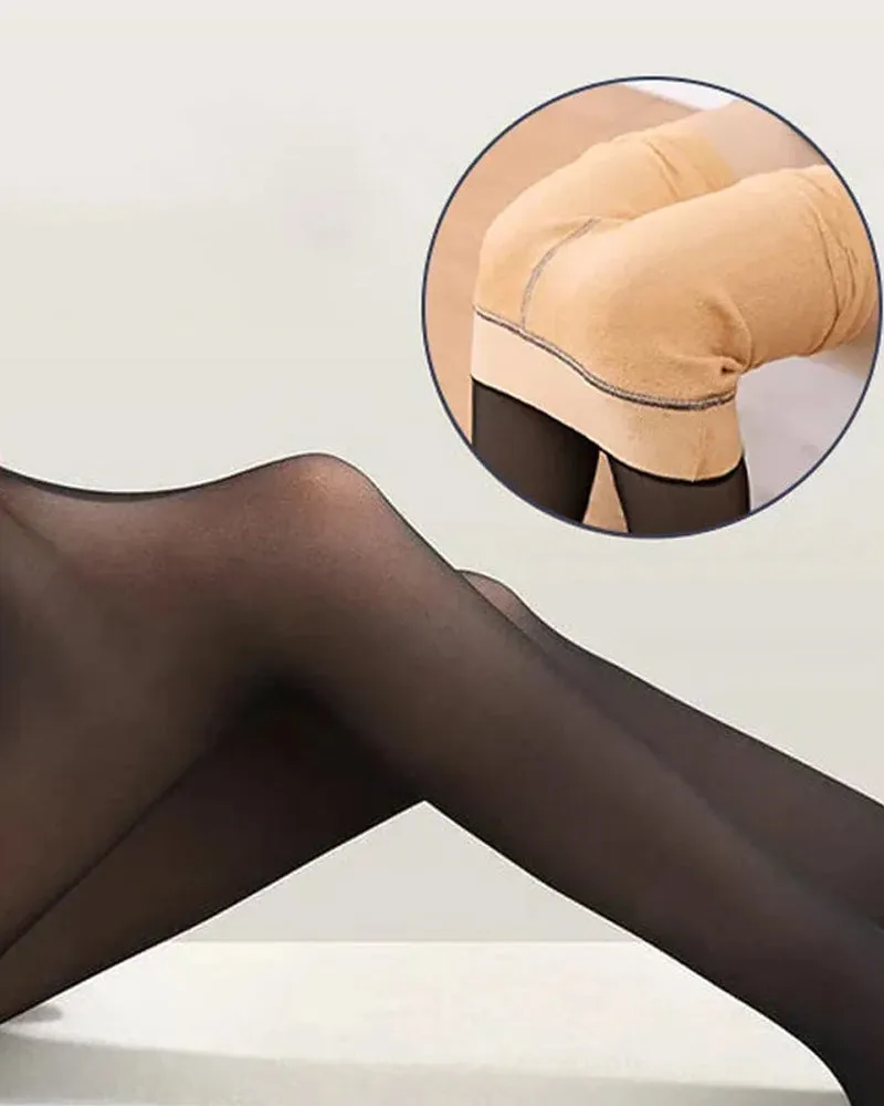 Flawless legs fake translucent warm plush lined elastic tights