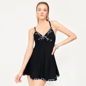 Front V-neck Sketch Edgy Lace Up Swimdress