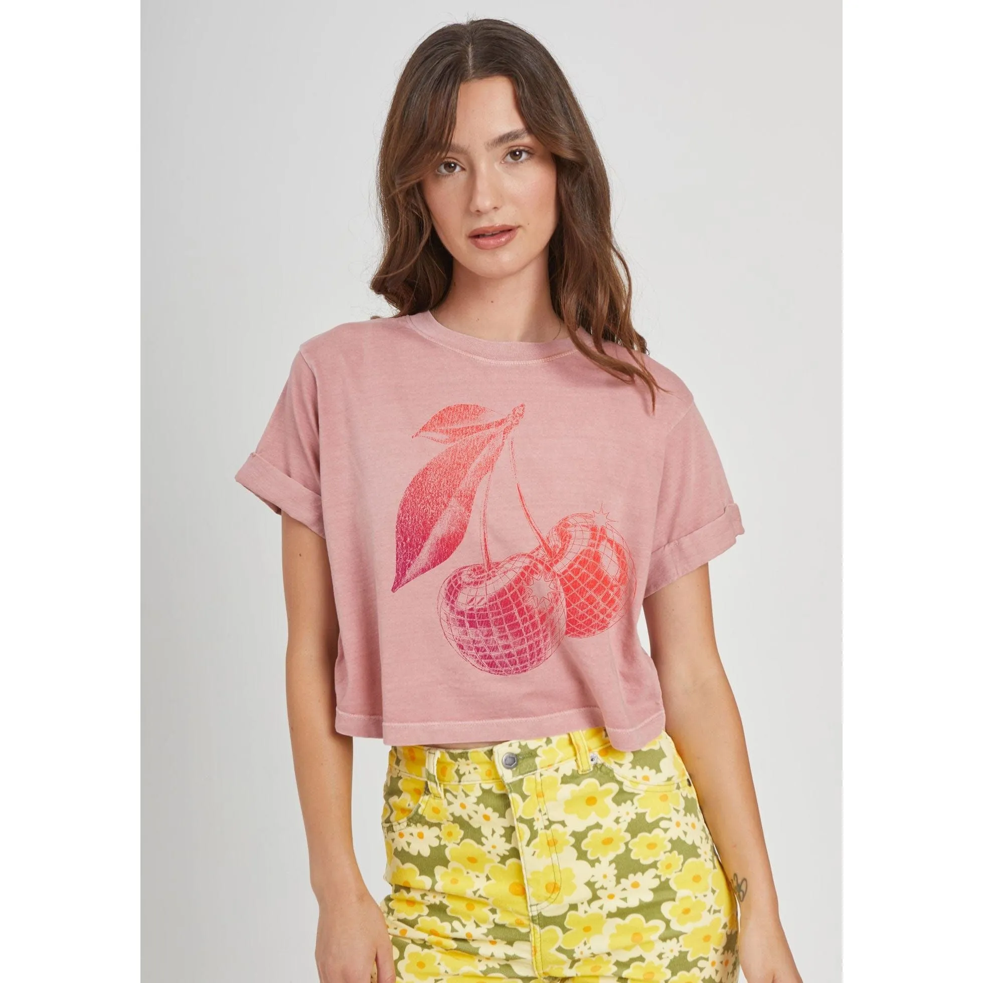 Girl Dangerous Cherry Disco S/S Crop Boyfriend Tee