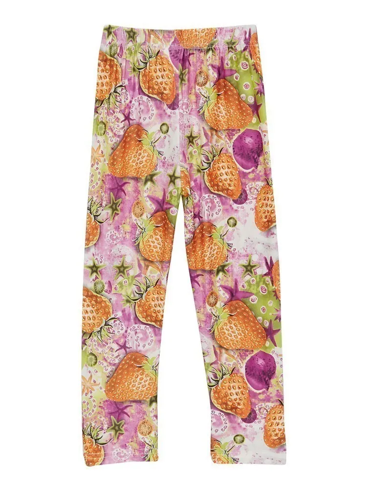 Girls Multi Color Strawberry Print Ice Silk Leggings 9M-8