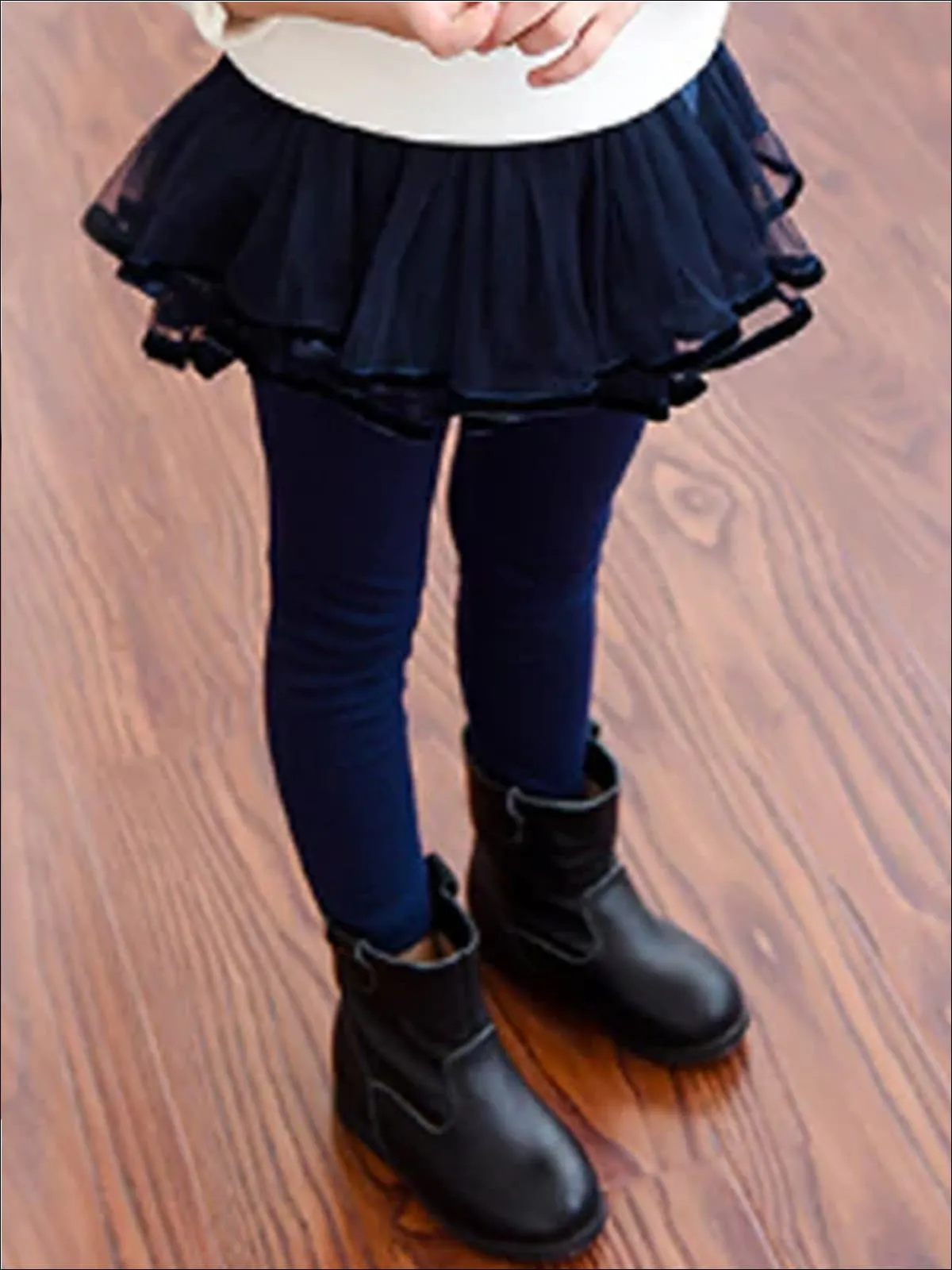 Girls Ruffled Tutu Skirt Leggings with Satin Bow