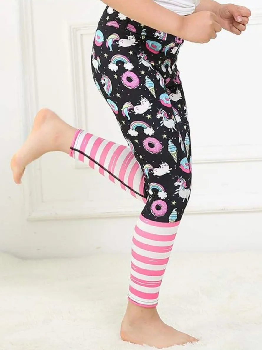 Girls Striped Unicorn Leggings (11 Style Options)