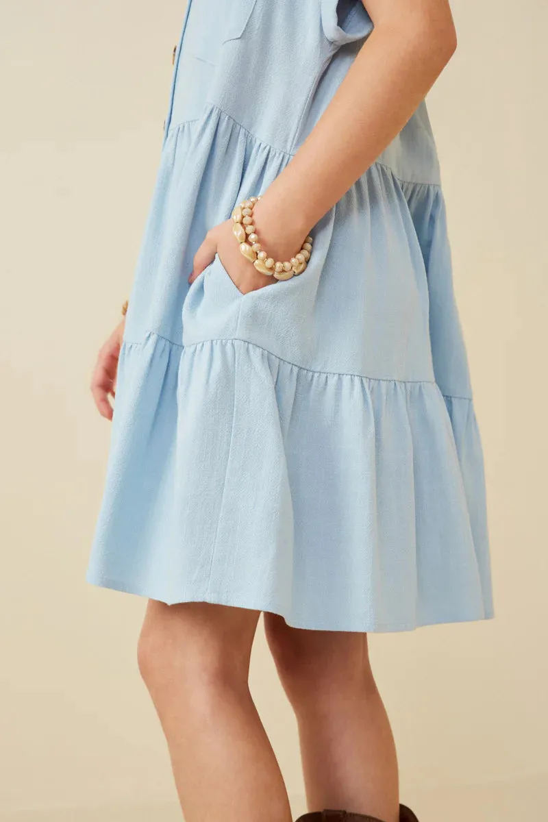 Girls Textured Button Down Collared Dress