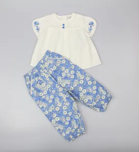 Girls tunic trouser Floral Woven White/Blue (PK 6) (1-2 YEARS) E33229