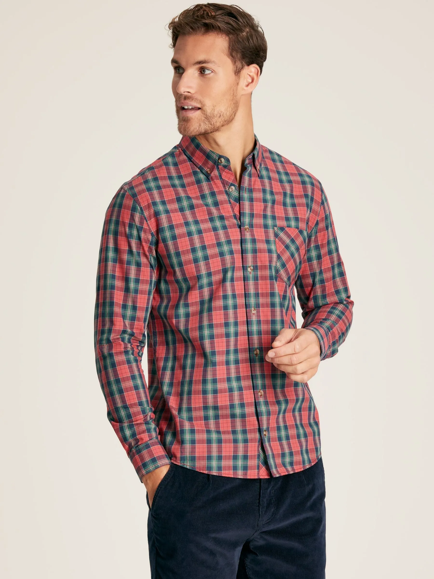 Goodridge Long Sleeve Classic Fit Poplin Shirt - Red