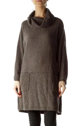 Gray Cowl Neck Pocketed Knit Dress