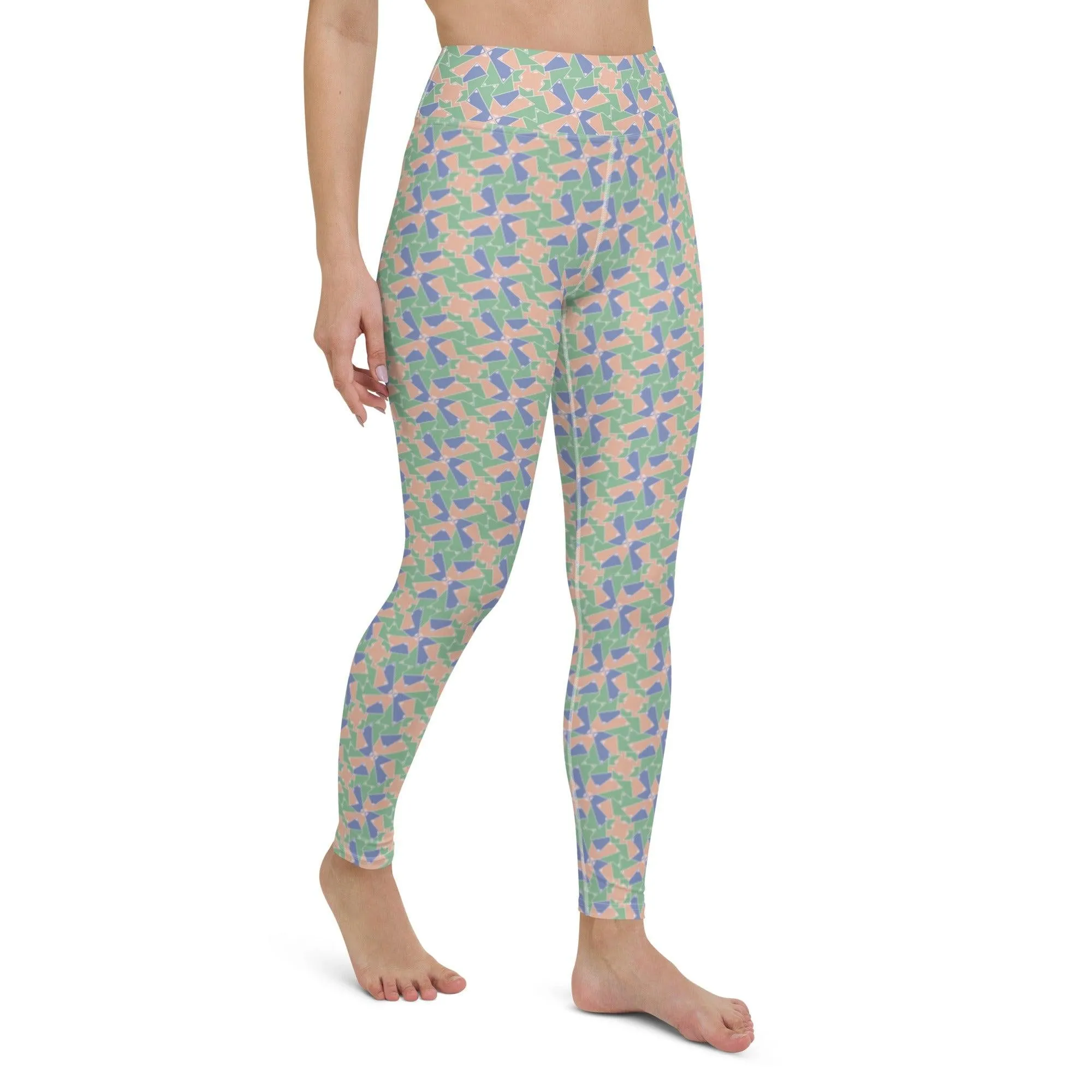 Green Patterned Women's High-Waisted Yoga Pants