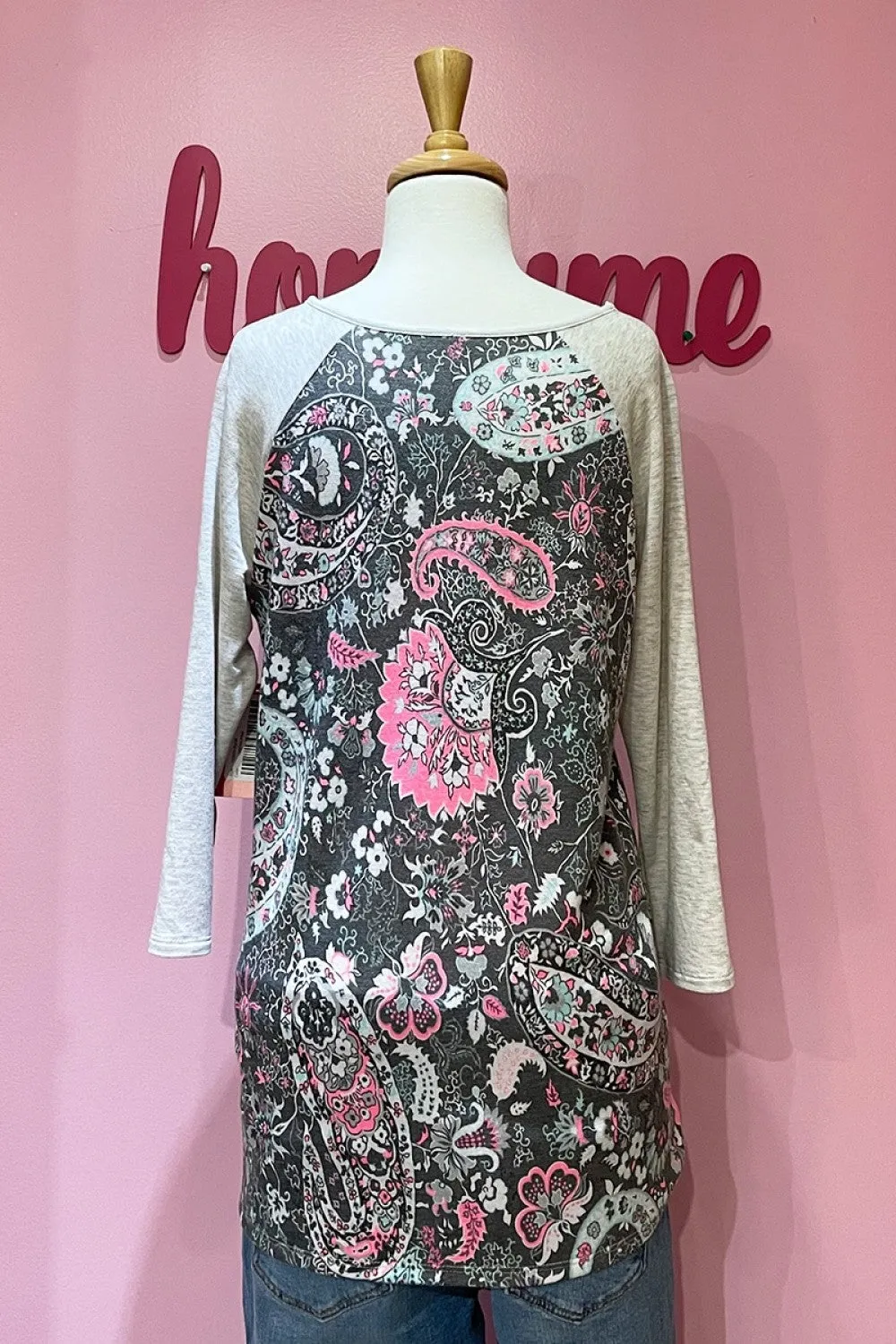 Grey Pink Paisley Print Tunic