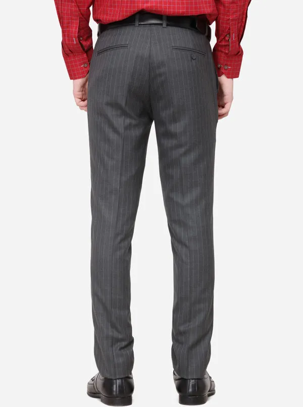 Grey Striped Super Slim Fit Formal Trouser | JadeBlue