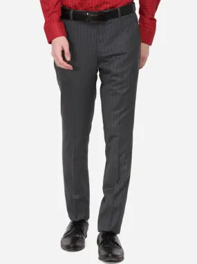 Grey Striped Super Slim Fit Formal Trouser | JadeBlue