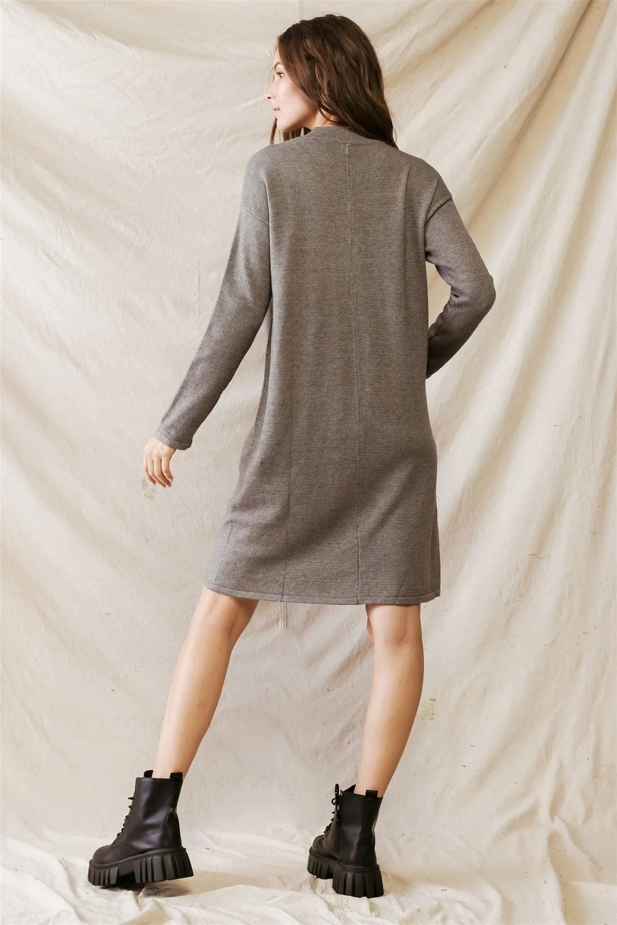 Heather Grey Viscose Blend Knit Long Sleeve Midi Dress /2-2-2