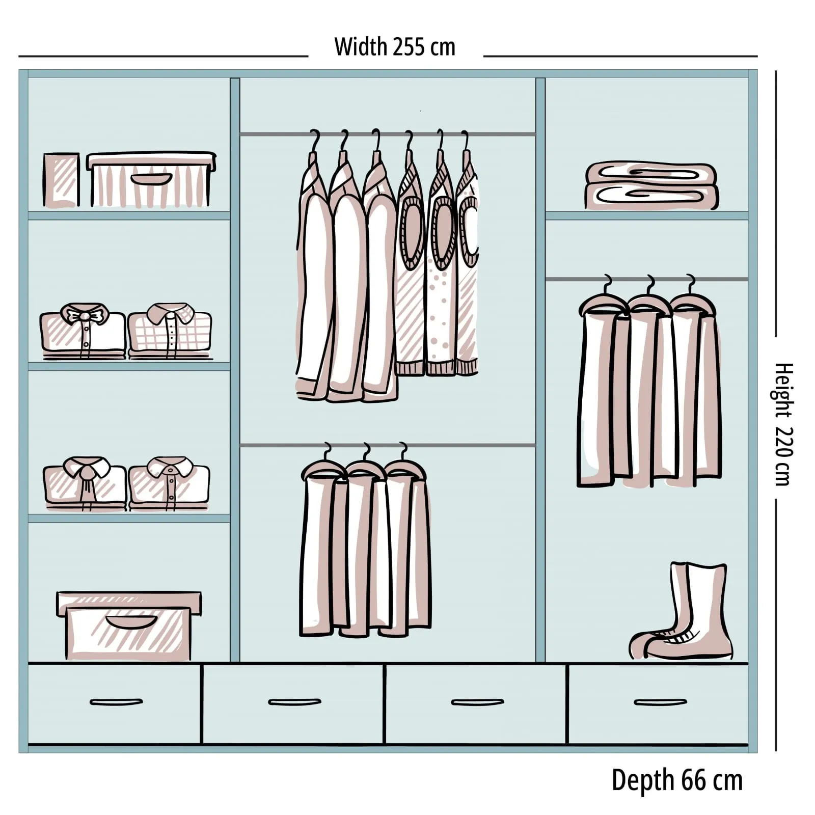 HIGH GLOSS SYCYLIA GREY WARDROBE 150-208-255CM