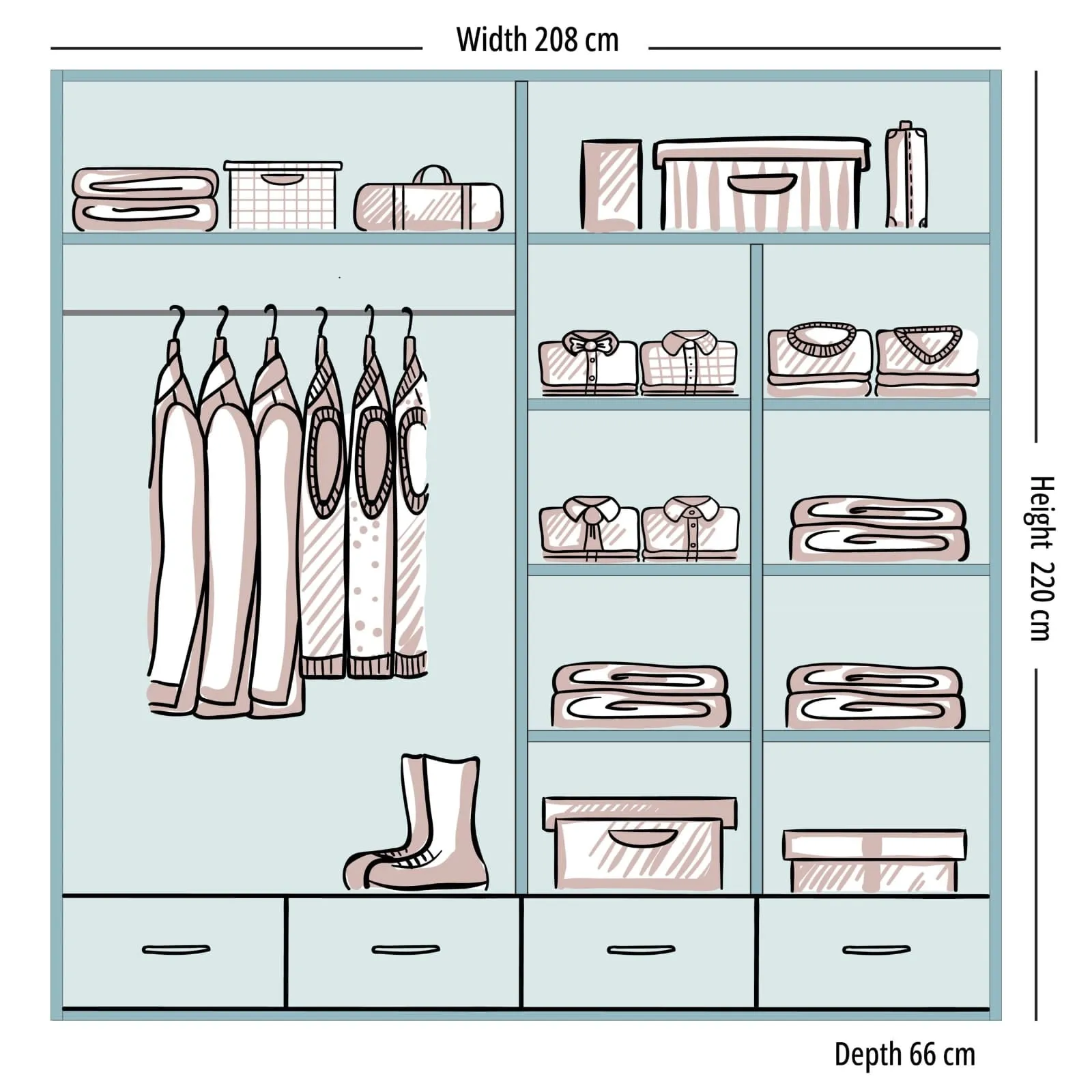 HIGH GLOSS SYCYLIA GREY WARDROBE 150-208-255CM