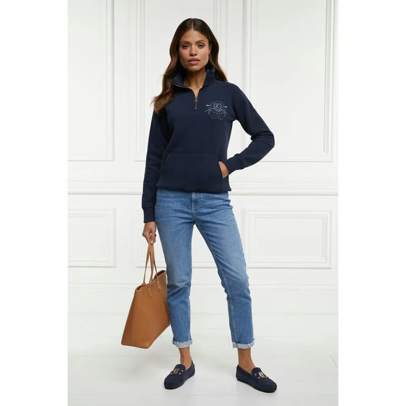 Holland Cooper Crest Zip Henley Ladies Jumper - Ink Navy