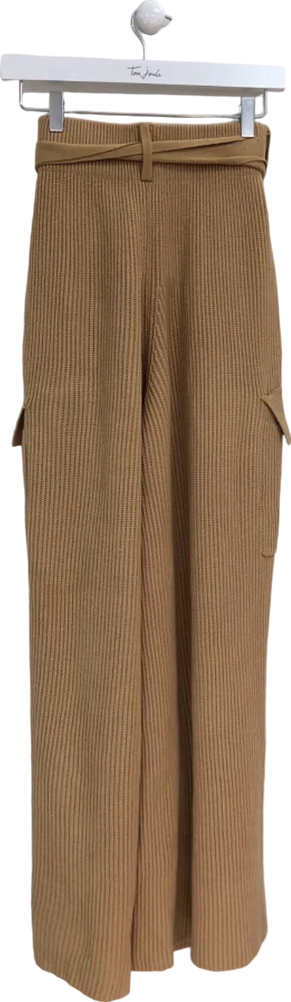 House of CB Camel Ribbed Knit Wide Leg Trousers UK M