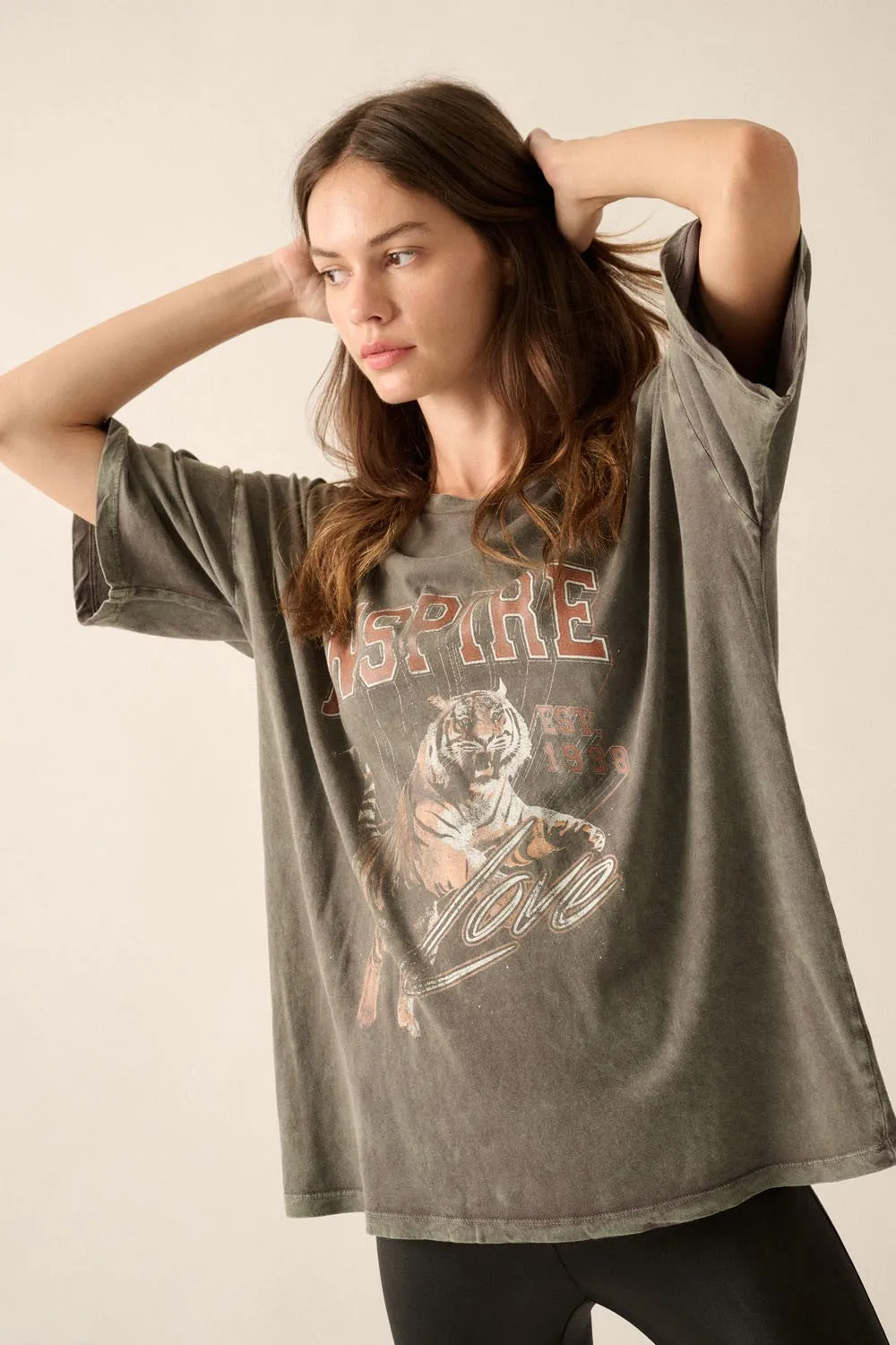 Inspired Tiger Vintage-Wash Oversize Graphic Tee