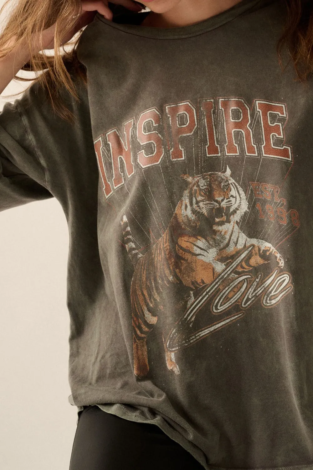 Inspired Tiger Vintage-Wash Oversize Graphic Tee