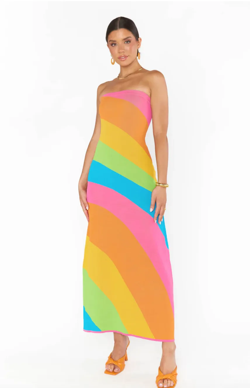 Island Nights Tube Dress ~ Salty Rainbow Stripe Knit