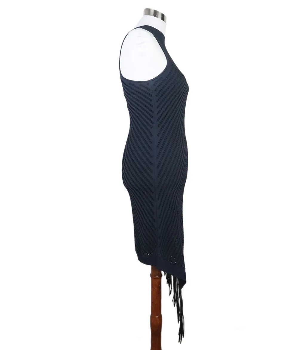 Jonathan Simkhai Navy Dress w/ Black Leather Fringe sz 4