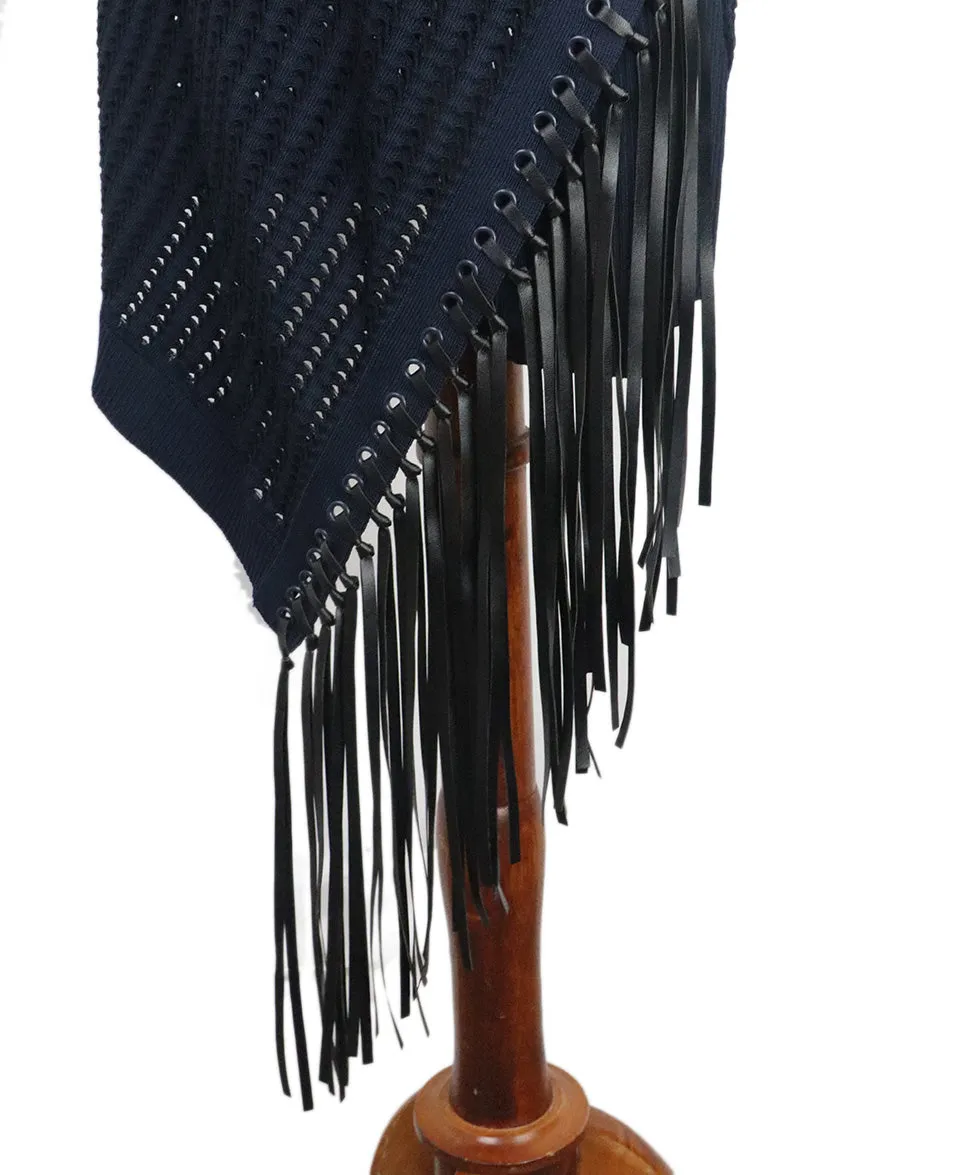 Jonathan Simkhai Navy Dress w/ Black Leather Fringe sz 4