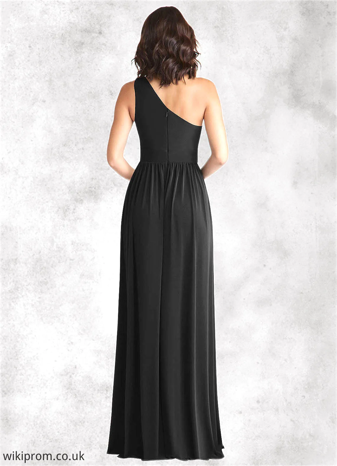 Joselyn A-Line One Shoulder Luxe Knit Floor-Length Dress black SWKP0022721