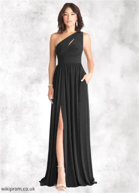 Joselyn A-Line One Shoulder Luxe Knit Floor-Length Dress black SWKP0022721