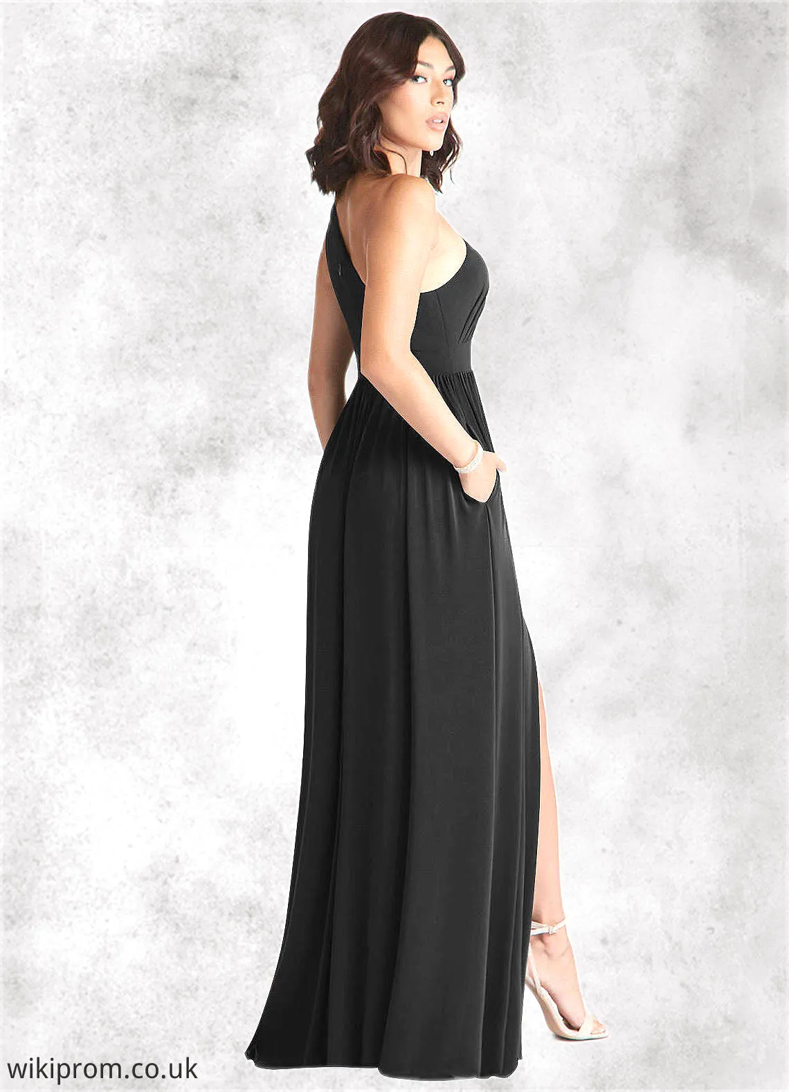 Joselyn A-Line One Shoulder Luxe Knit Floor-Length Dress black SWKP0022721