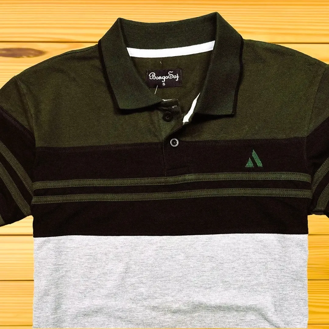 Juniper Green Black Ash Polo T-Shirt with Green Stripe