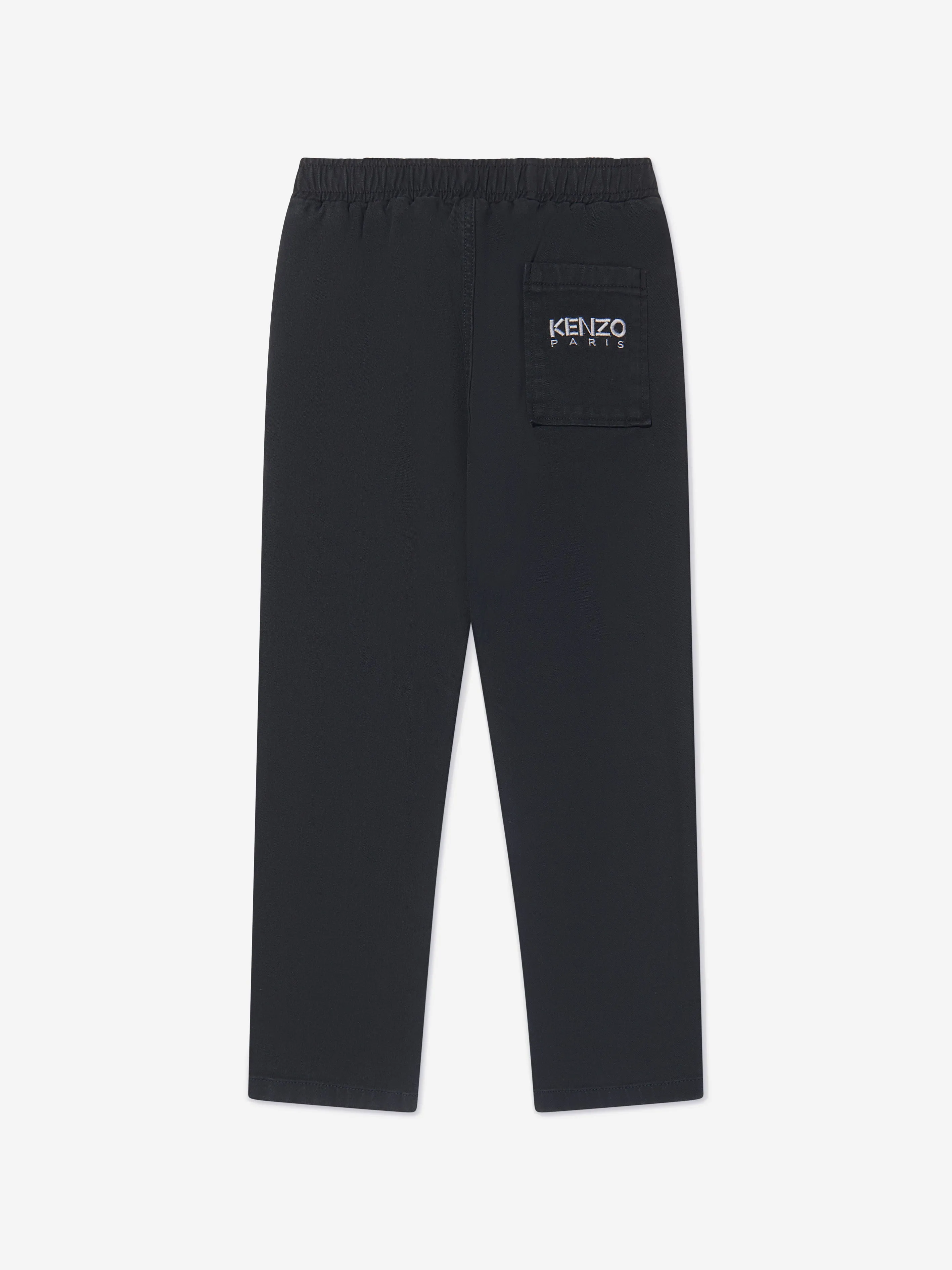 KENZO Boys Straight Cut Twill Trousers in Black