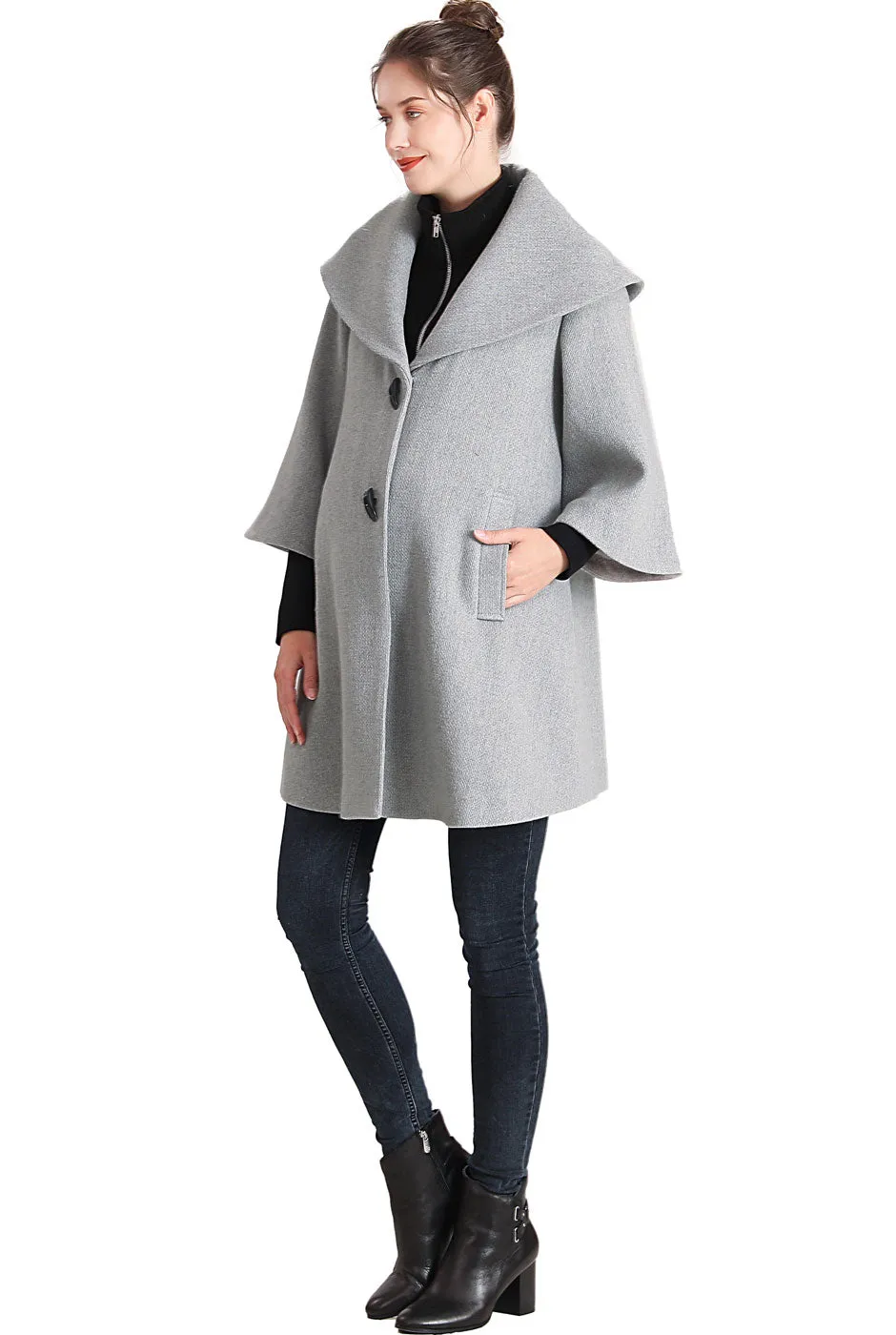 Kimi   Kai Maternity "Aanya" A-Line Wool Coat with Removable Bib