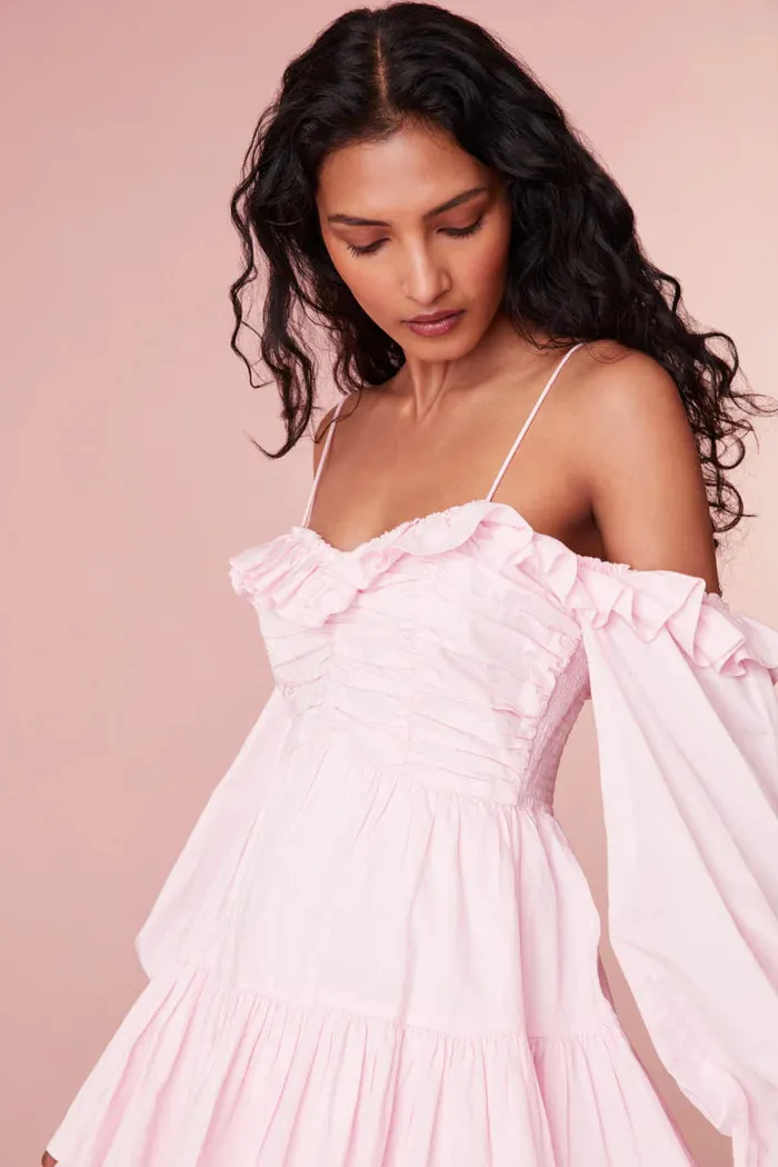 Loveshackfancy Zennia Off Shoulder Dress in Pink Lotus