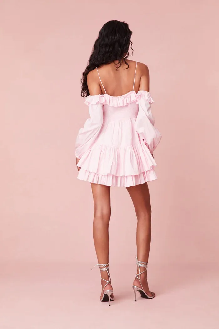 Loveshackfancy Zennia Off Shoulder Dress in Pink Lotus