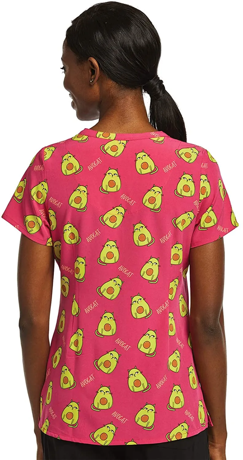 Maevn Women’s Curved V-Neck Print Scrub Top 1767 AVO <br> Sizes S to 2XL